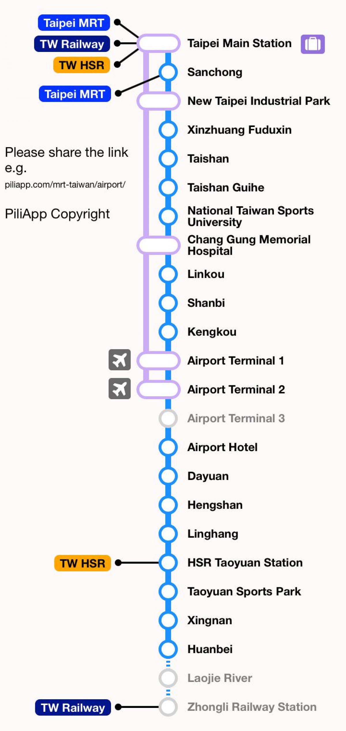 Путовање до аеродрома Тајпеј Таоюань МРТ карта 